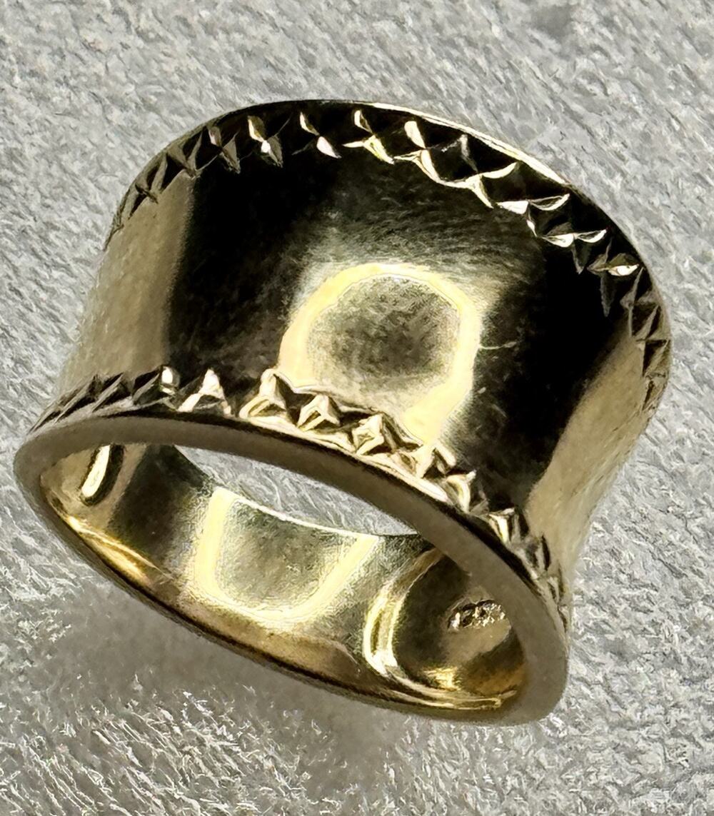 Gold Vermeil 925 Sterling Silver Wide Cigar Band Ring Diamond Cut Size 9